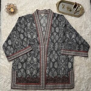 Max Studio Boho Print Kimono Cardigan Open Front Tribal Lightweight Jacket